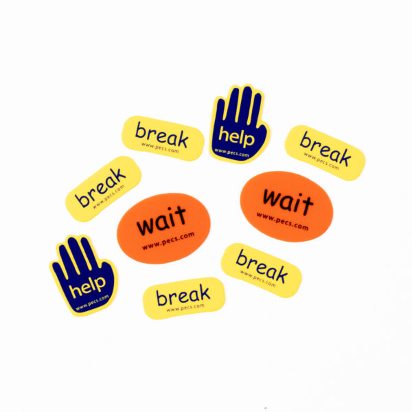 Mini visual communication cards: break, wait, help.
