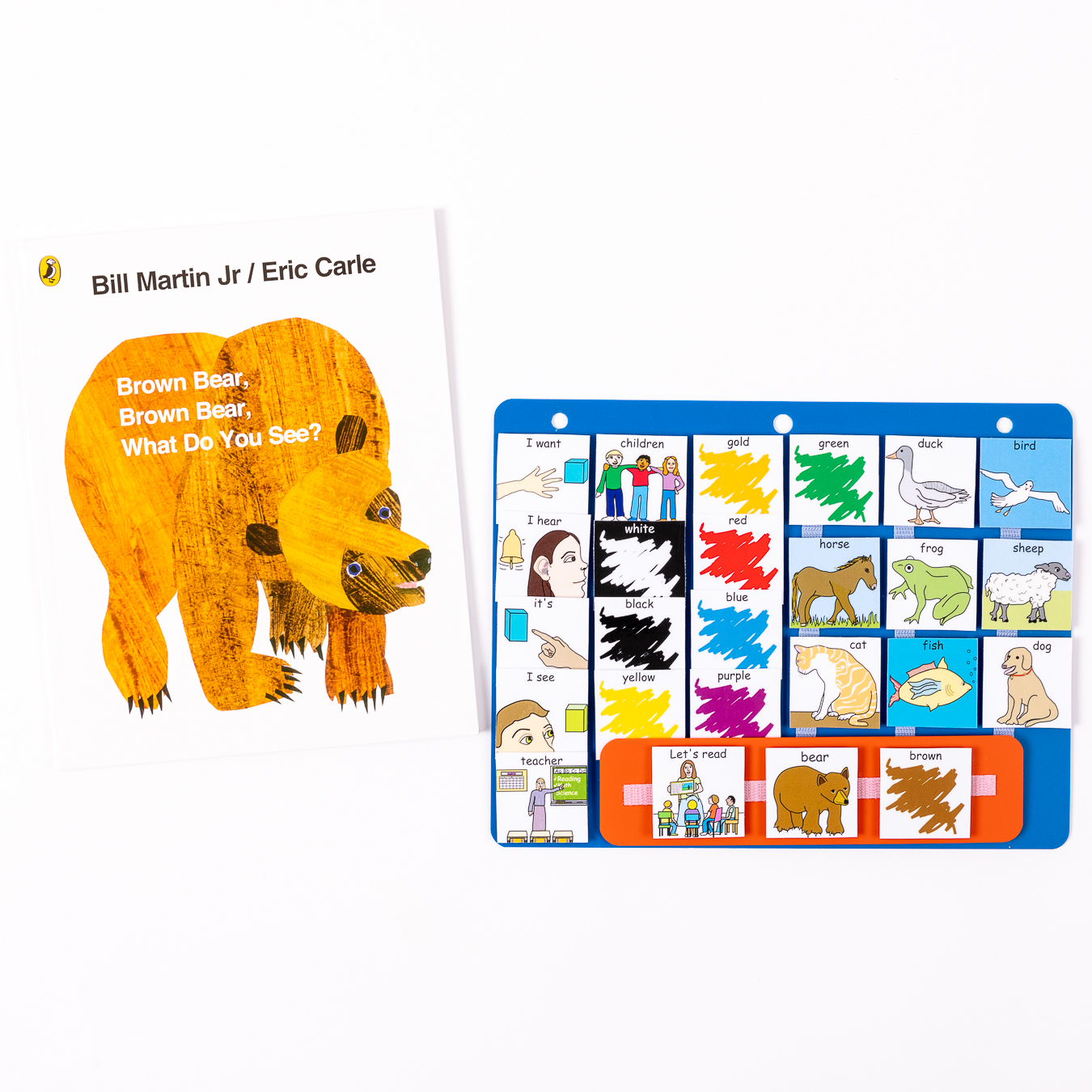 Brown Bear Brown Bear pictures, and blue communication board.